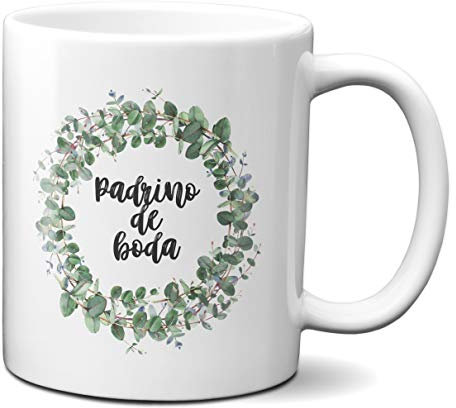 Planetacase Taza Desayuno Padrino de Boda Regalo Detalle Novios Pareja Ceramica 330 mL
