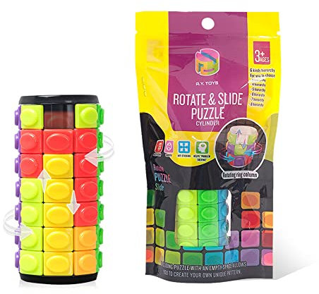 R.Y.TOYS Rubix Cube, Fidget Cube Spielzeug, magisches Würfel-Puzzle, Gehirn-Teasers für Erwachsene, Zylinderdreh- und Schiebe-Logik, Trick-Puzzle-Spiel, Geschenk für Kinder (8 Farbenx7 Ebenen)