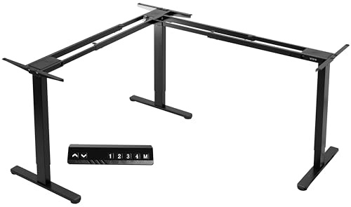 VIVO Electric Multi-Motor Height Adjustable Corner 3 Leg Standing Desk Frame, Sit Stand Ergonomic L Frame with Push Button Controller, Black, DESK-V123EB