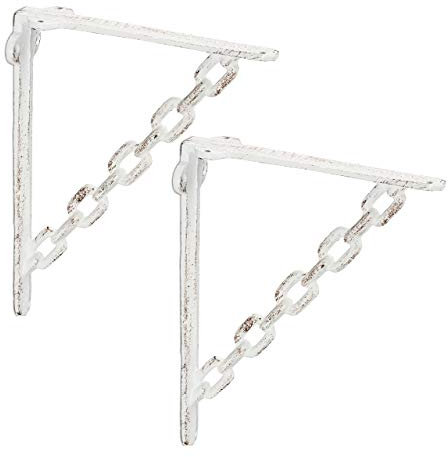 Relaxdays Regalwinkel Gusseisen, 2er Set, Antik, Vintage Regalträger, Ketten-Motiv, Wandhalter für Regalboden, weiß