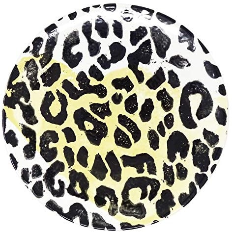 Lashuma Keramik Fleischplatte Weiß Gelb Schwarz, Runder Servierteller Ø 22 cm, Design: Leopard