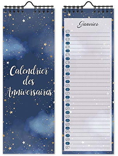 Kalender für Geburtstag, Wand, Französisch, für Familie, Büro, Kinder (Starry)