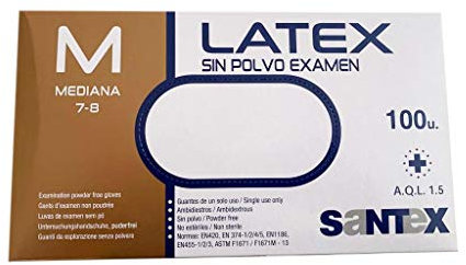 ST Guantes de Látex (tamanho M). Sin Polvo. 100 unidades.