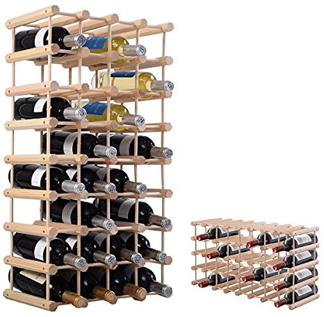 RELAX4LIFE Casier à Vin en Pin Massif sur Pieds pour 40 Bouteilles, Porte-Bouteilles Extensible Horizontal pour Cuisine/Salon/Bar, Structure Stable et Assemblage Simple, 33 X 24 X 102,5 CM
