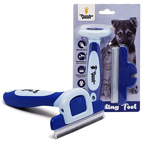 Thunderpaws Professional De-shedding Tool and Pet Grooming Brush, D-Shedz for Breeds of Dogs, Cats with Short or Long Hair, Small, Medium and Large (Blue)