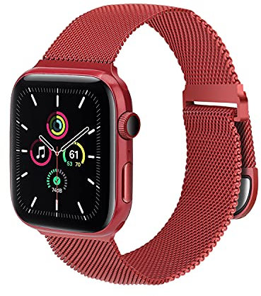 Metal Band Compatible with Apple Watch Bands 38mm 40mm 41mm 42mm 44mm 45mm 46mm 49mm Ultra 3/2/1, Stainless Steel Milanese Mesh Loop Magnetic Strap For iWatch Series 11 10 9 8 SE 7 6 5 4 3 2 1 (1 Red
