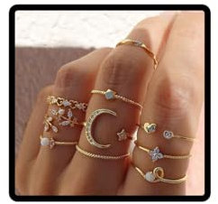 Prosy Boho Kristall Pailletten/Blume/Halbmond/Welle/Stern/Herz/Opal Knuckle Rings Set Gold Finger Joint Stapelbarer Ring für Frauen und Mädchen (Style D)