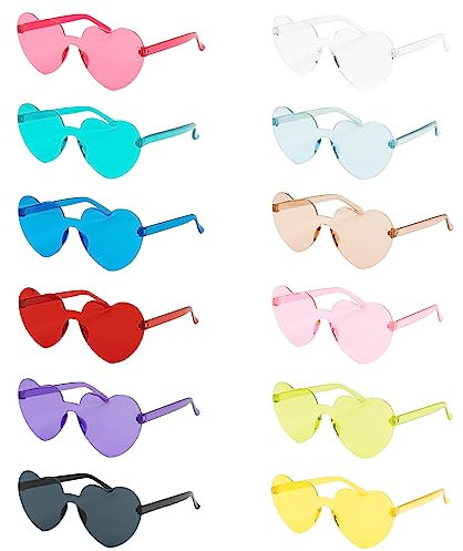 FUNUPUP 12 Stück Herz Sonnenbrille, Transparent Farben Party Herz Partybrillen für Damen