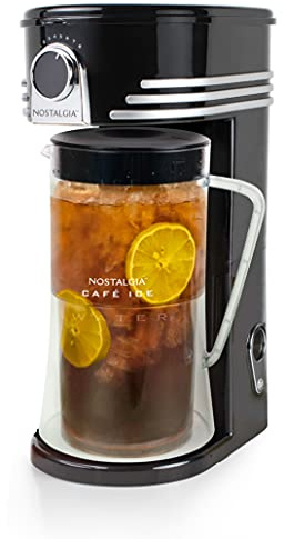 Nostalgia 3-Quart Iced Tea & Coffee Brewing System With Double-Insulated Pitcher, Strength Selector & Infuser Chamber, Also Perfect For Lattes, Lemonade, Flavored Water, Black