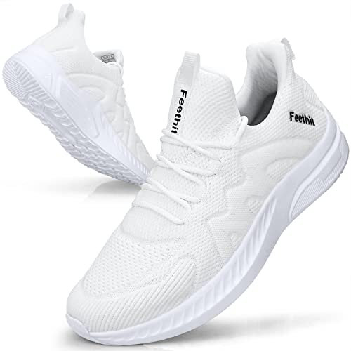 Feethit Sneaker Herren Schuhe Sportschuhe Laufschuhe Turnschuhe Herren Tennis Fitness Jogging Walkingschuhe Leichtgewichts Atmungsaktiv Freizeit Straßenlaufschuhe Schlüpfen Schuhe Weiß 41 EU