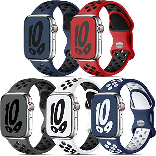 Dirrelo 5 Pack Bracelets Compatible avec Bracelet Apple Watch 38mm 40mm 41mm pour Femme Homme, Sport Bracelet Silicone pour Apple Watch Series 8/iWatch Series 9/8/7/SE/Ultra 2/6/5/4/3/2/1, Foncée B