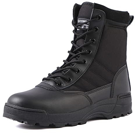 YUHAI Arbeitsschuhe für Herren, Taktische Militärstiefel, wasserdichte Militärstiefel mit mittlerem Knöchel, ultraleichte, atmungsaktive Kampfstiefel für den Außenbereich,Black-37(UK4.5)