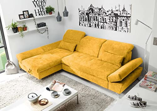 Froschkönig24 Melfi Ecksofa Polstergarnitur Sofagarnitur 275 x 168 cm Gelb, Ausführung:Links