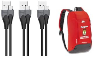 Energizer - 3 x USB-C Cable 1.2m - Charging & Sync (2.4A/480Mbps) for Mobile Phones + Backpack 10L