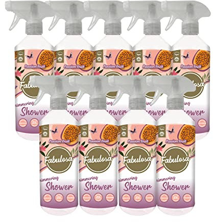 Fabulosa concentrated disinfectant, Clear Multi-Purpose Anti-Bacterial Shower Cleaner Trigger Spray with Lasting Fragrance, 9 Pack, 500ml, Passion Fruit