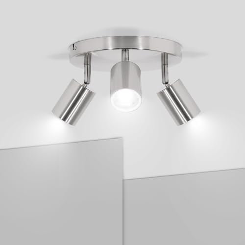 Ketom Deckenstrahler LED Mattes Nickel - Rund LED Deckenleuchte Schwenkbar - GU10 Deckenlampe Spot - Drehbar Deckenlampe 3 Flammig - Modern Strahler Deckenspot - Ohne Leuchtmittel