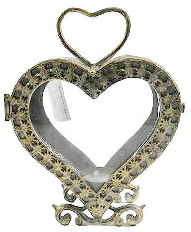 Romantische Windlicht Laterne Herz Metall/Glas Teelichthalter H 29cm