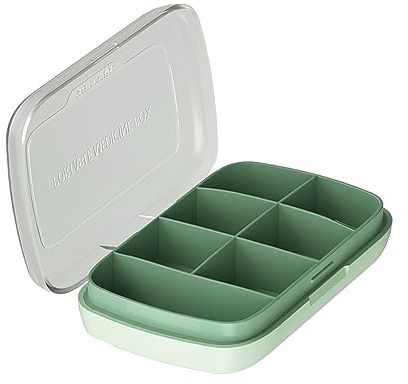 Pilulier Portable, Pilulier Semainier, Pilulier Quotidien de Poche, Pilulier, Rappel de Pilule, Pilulier, Comprimés, Vitamines (7 Grilles Vertes)