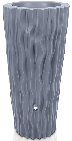 YourCasa Regentonne 160 Liter [AquaDesign Flower] mit Metallgewinde und Pflanzkübel- Regenfass Frostsicher aus Kunststoff - Regenwassertonne - Regenwassertank Garten Wassertank Regensammler (Grau)