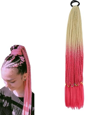 prinfantasy Pferdeschwanz Haarteile Zum Anstecken Vorgedehntes Flechthaar Braids Hair Easy Crochet Hair Extensions Flechthaar Natural Braiding Hair Haarverlängerung für Frauen BZ206