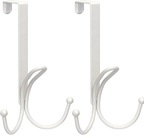FYY Over The Door Hooks, 2 Pack Door Hangers with Sponge Pad Prevent Scratches Heavy Duty Organizer Hooks for Living Room, Bathroom, Bedroom, Kitchen Hanging Clothes, Robe, Towels, Hats, Bags White