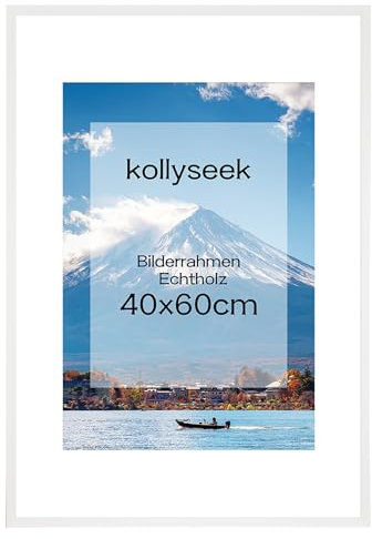 kollyseek Bilderrahmen 40x60cm Echtholz mit Passepartout Holz Rahmen mit Acrylglas Kieferholz Fotorahmen mit Bruchsicherem Acrylglas platten bilderrahmen Schwarz Weiss zimmer deko(weiss)