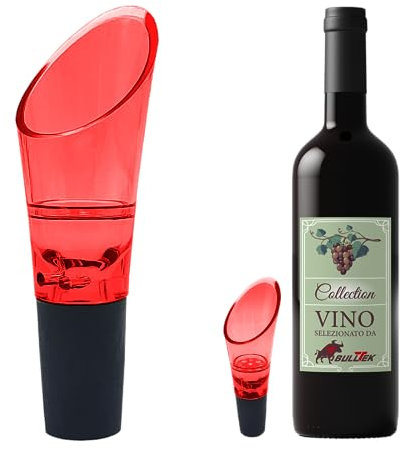BullTek Beccuccio Aeratore e Decantatore da Vino – Decantazione Aerazione Tappo Versatore Salvagoccia – Dosatore Professionale Decanter con Filtro Aeratore Salva Goccia (Rosso)