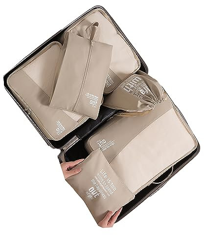 Packwürfel für Koffer, 6er-Set, Gepäckverpackungs-Organizer mit Schuhbeutel und Kulturbeutel (Khaki)