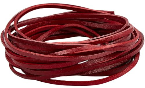 GORGECRAFT 5MX3mm Cordoncino di Cuoio Piatto Striscia di Vera Pelle 2mm di Spessore Stringa di Pelle di Vacchetta Intrecciatura Filo Corda per Bracciali Collane Creazione di Gioielli, Rosso Scuro