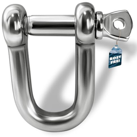 PinPro Lot de 4 manilles droites en acier inoxydable M8 de forme courte – Inoxydable et même résistantes à l'eau salée – Taille M4 à M10 au choix – Forme en D avec boulon à œil Ø 8 mm – 1.4401 / AISI