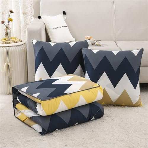 Hixingo Reisedecke und Kissen 2 in 1, Reisedecke mit Kissen Set Multifunktionale Reise Decke und Kissen 2 in 1 Weichem Flugzeug Verwandlungskissen für Urlaub, Camping (50 * 50cm,Wellen)