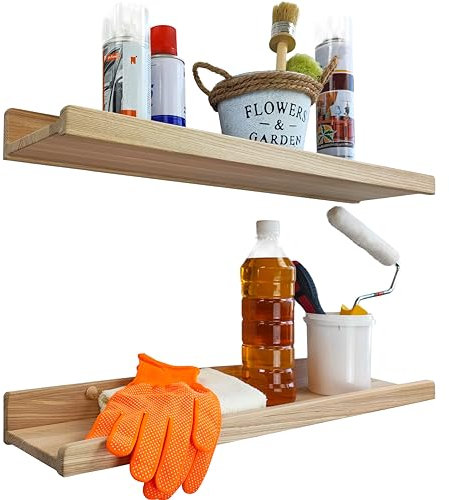 Wood Wedge Wandregal 60cm, Regal Wand Holz 2er-Set, Hängeregal Wandhalterung Regalbrett, Modern Schweberegal, Schmales Bilderleiste für Badezimmer, Wohnzimmer, Küche, Schlafzimmer (DIY-Unfertige)