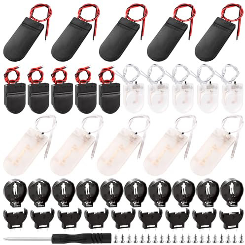 KUOQIY 40 PCS 6 Types 3V Button Coin Cell Battery Holder Kit, CR2032 Battery Holder with Wire Lead ON-Off Switch, Coin Cell Battery Holder ON-Off Switch Battery Holder, with Screwdriver and Screws