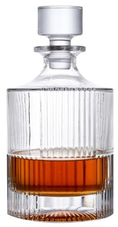 Lily's Home Elegant Glass Whiskey Decanter with Leak-Proof Stopper - Premium Bourbon & Crystal Wine Decanter, Whiskey Bottle, Glass Stopper for Home Bar – 4.60''x9.00'', 33 oz
