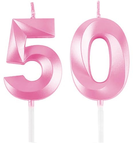 Geburtstagskerzen Zahlen 50, Rosa Geburtstag Kerzen, 3D Tortendeko, Geburtstagskerze Kuchendeko für Geburtstag Party, Hochzeiten, Firmenfeiern, Jubiläen kuchen Dekoration, Birthday Candle Number 50