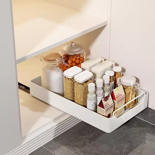 Hodeffior Teleskopschublade, Ausziehbare Schublade Küche 25 cm B x 42 cm T x 7 cm H, Kein Bohren, Kohlenstoffstahl Aufbewahrungsregale für Küchenschränke korbauszug, Slide out Drawer Küchenorganisator