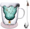 KBIBCK Weihnachtstasse Doppelwandige Gläser, Weihnachten Becher, Doppelwandig Glas Weihnachtsbaum, Weihnachtsbaum Isolierglasbecher, weihnachtstassen mit Deckel, Untersetzern, Weihnachtslöffeln