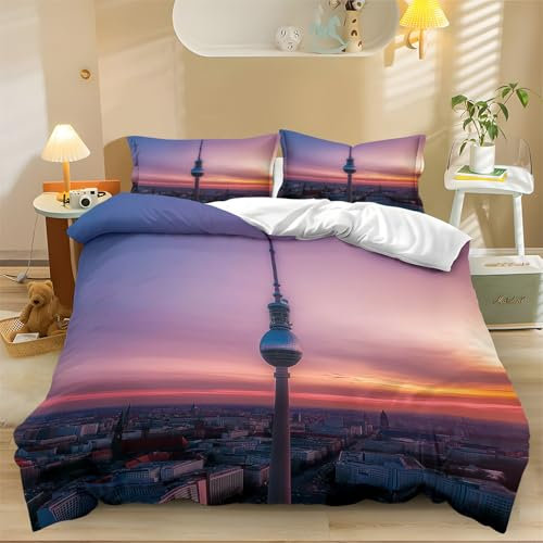 BettbezugStadtbild Berlin Fernsehturm Bedruckt Personalisierte Geschenk-Idee Bettbezug Grau 135 x 200 cm
