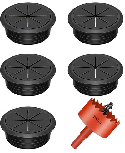 Mardatt 6Pcs 2 Inch/50mm Desk Grommet with Hole Saw Kit, Desk Hole Grommet Desk Cable Grommet Desk Cable Hole Covers with Hole Saw for Home and Office Table Cable