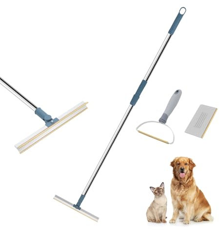 Beowanzk Carpet Brush - Pet Hair Remover with Mini Scraper and Handle, Ideal for Fluff Carpet, Car Mat and Couch (Grey)