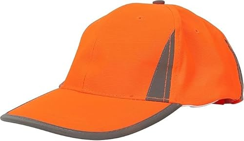 UniMark High Visibility Baseball Cap Hat Race Driver Orange Reflective Tape Hi Viz VIS Safety Security Work Lightweight Workwear Peaked Visor Reflective One Size