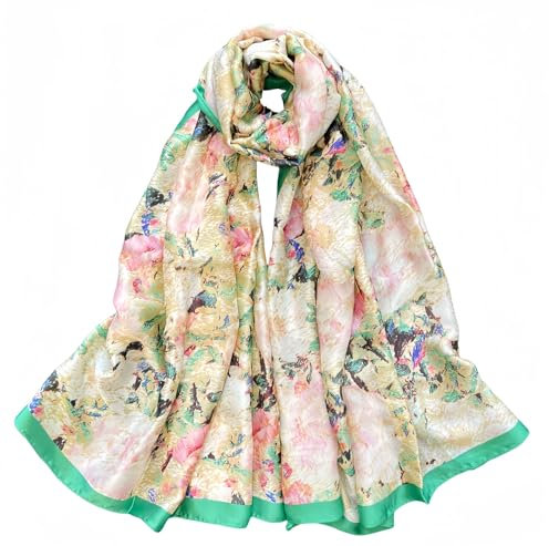MEDUOLA Femmes Soie Foulards La Mode élégant Echarpes Extensible Doux Châle (Peinture Vert)