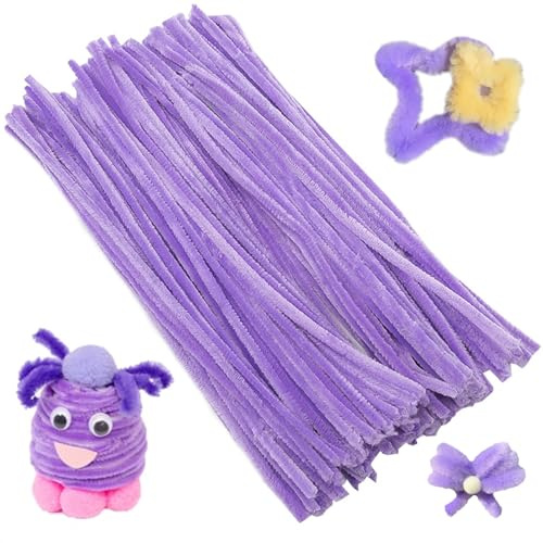 XIAOJING0 100 Stück Pfeifenreiniger Chenilledraht 30CM Biegeplüsch Kunst Pfeifenputzer Bunt Bastelset Bendable DIY Twist Stick Biegeplüsch Bunt zum Basteln für Zum Basteln und Dekorieren(Hellviolett)