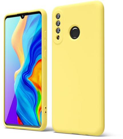 oakxco Cover per HUAWEI P30 Lite Silicone Custodia, Ultra Sottile Flessibile Elegant Semplice Disegni Morbida Leggera TPU Antiurto Protezione Case, Giallo