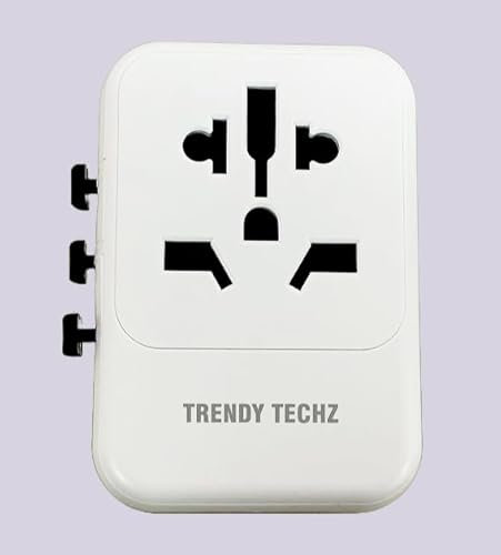 Universal Travel Adapter with 2 USB-C & 2 USB-A Ports – Worldwide Plug Converter for UK to EU/US/AU – Multi-Country Power Adapter with Fast Charging – Dual Fuse Safety – Compact & Travel-White