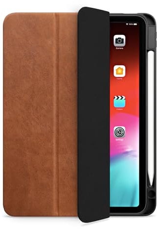 WIIUKA Hülle für iPad Pro 11 (2025/2024) M5/M4, Deutsches Leder, Lederhülle extra Dünn, Premium Smart-Cover Case, Cognac Braun