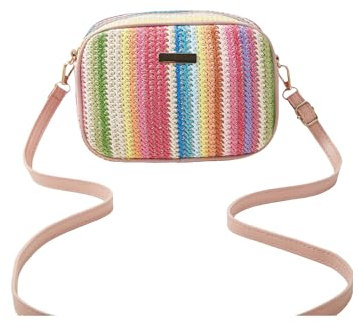SOLY HUX Women's Colorful Striped Crossbody Bags Woven Mini Clutch Purse Vacation Shoulder Bags Pink One Size