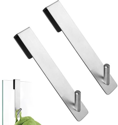 Vierone 2Pcs Shower Door Hooks 7.5 Inch Shower Hooks Silver Over Door Towel Rail Stainless Steels Towel Hook for Bathrooms Shower Screen Towel Holder Bathroom Hook for Back of Doors