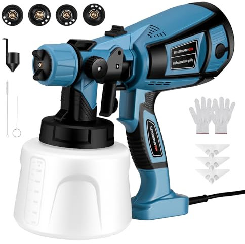 Helangel Paint Sprayer, 800W Electric Spray Gun with 1400ML Container, Fence Paint Sprayer with 3 Spraying Modes and 4 Copper Nozzles for Walls, Fences, Wood and Ceilings
