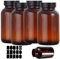 Ksnowqi 4 Stück Vorratsdosen Glas Set, 500ml Braunglüser mit Deckel und Schraubverschluss, Braunglasflaschen mit Etiketten für Aufbewahrung Gewürze, Nüsse